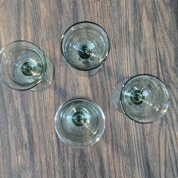 Vintage Contemporary/Modern Set of Four Green-Tinted Wine Glasses w/ Long Stems - Picture 9 of 9